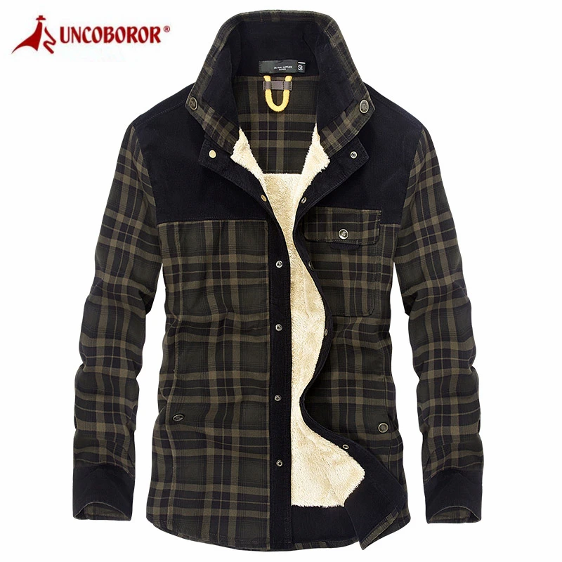 Мужская Фланелевая рубашка в стиле милитари темно синяя теплая клетчатая куртка