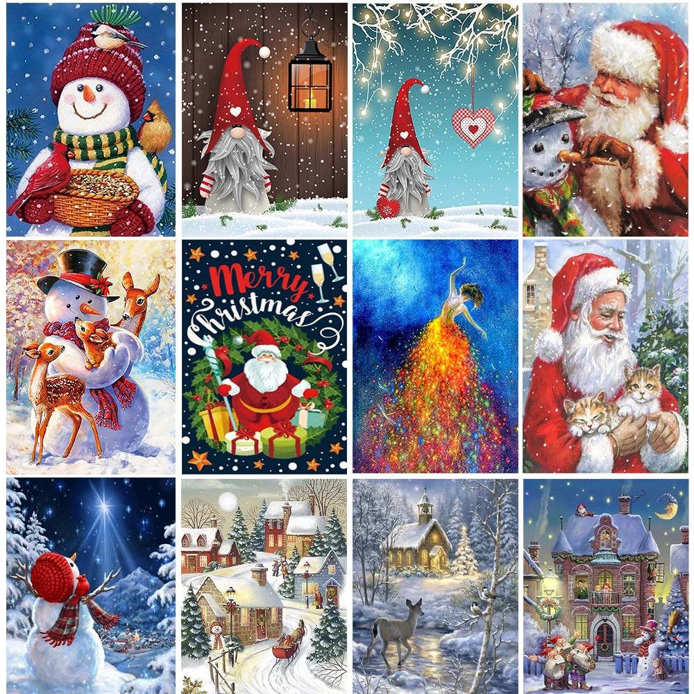 

Бриллиантовый рисунок Рождество 5D алмазная вышивка с Санта-Клаусом, снежный дом, пейзаж, мозаика, вышивка крестиком, ремесла, украшение для ...