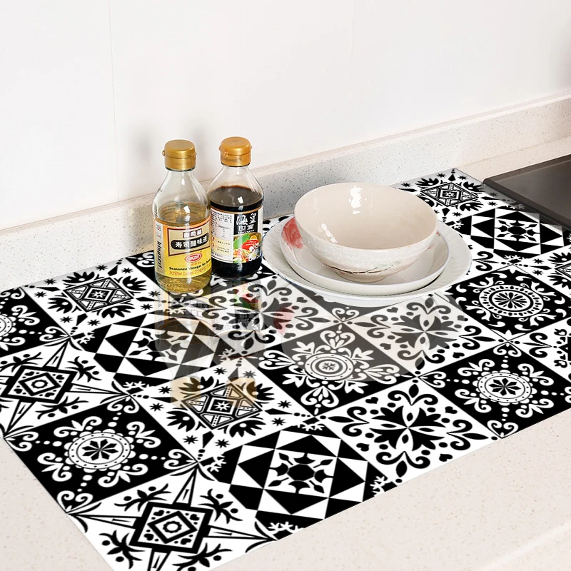 

Black White Kitchen Bathroom Frool Stairs Tile Wall Stickers Transfers Flat Printed Covers PVC Tiles Peel & Stick DIY Wallpaper