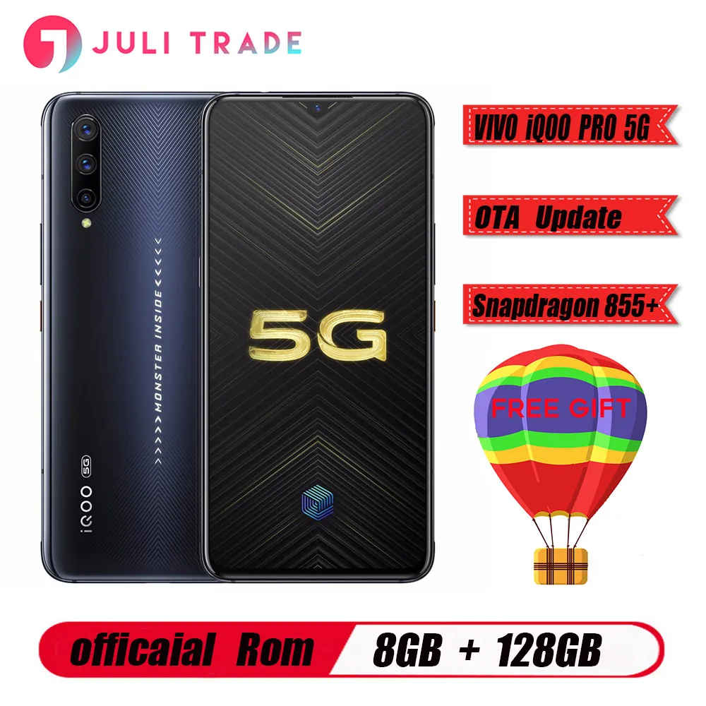 Мобильный телефон Vivo IQOO Pro 5G, Android 9,0, 8 ГБ, 128 ГБ, Snapdragon 855 Plus, 6,41 дюйма, МП, Камера Вт, супер зарядка, мобильные телефоны