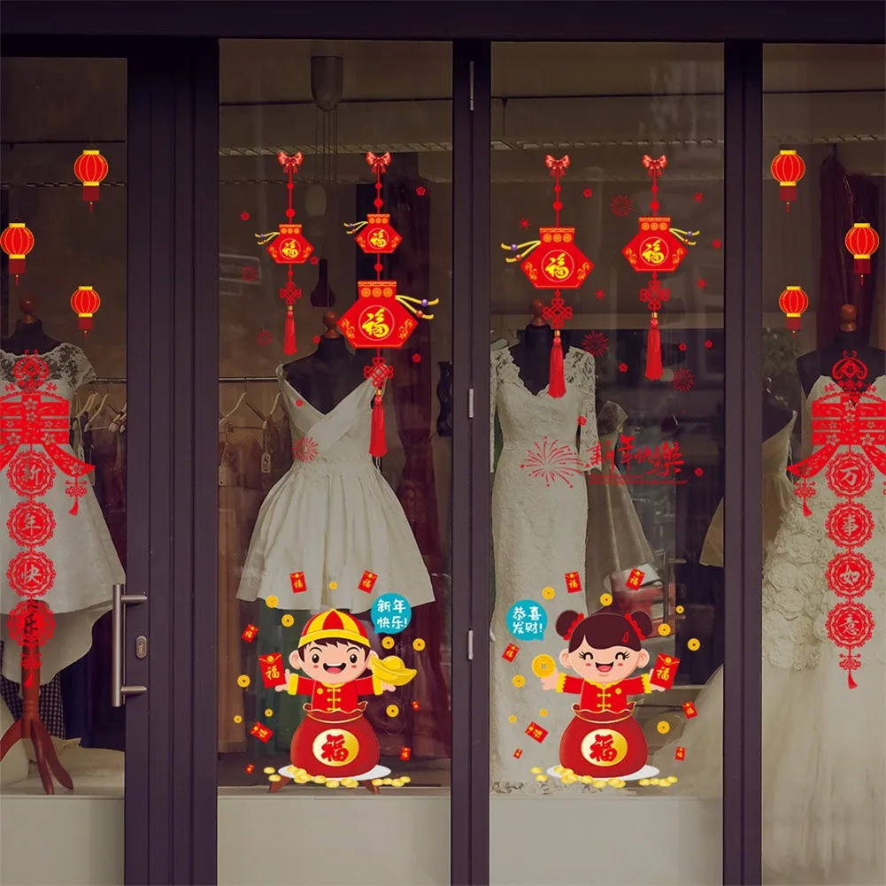 

2022 Chinese New Year Wall Stickers Clings Decal Happy New Year Window Wall Stickers Spring Festival Decor Decals Stickers