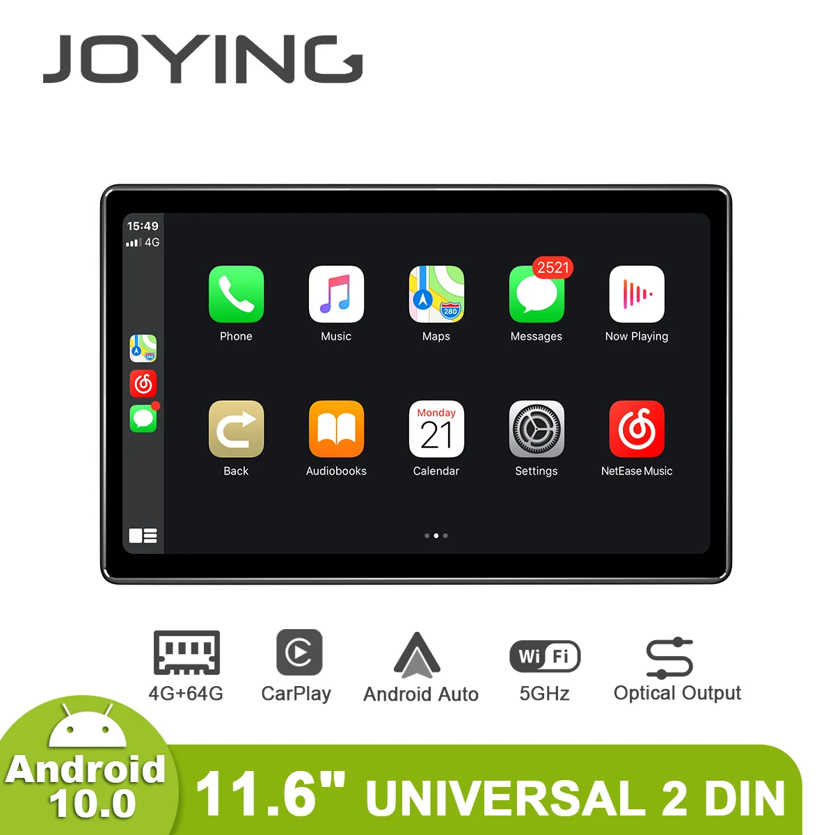 저렴한 Joying-11.6 인치 2 Din 안드로이드 10 자동차 네비 시스템, 6GB 128GB 범용 테이프 레코더 안드로이드 자동 무선 카플레이 솜