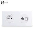 Coswall панель из закаленного стекла французская стандартная настенная розетка + женский ТВ-разъем с CAT5E RJ45 компьютерный разъем 172*86 мм R11 серия