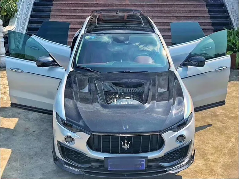 

Transparent Glass Carbon Fiber Front Bumper Engine Hood Bonnet Vent Cover For Maserati Levante 2016-2021