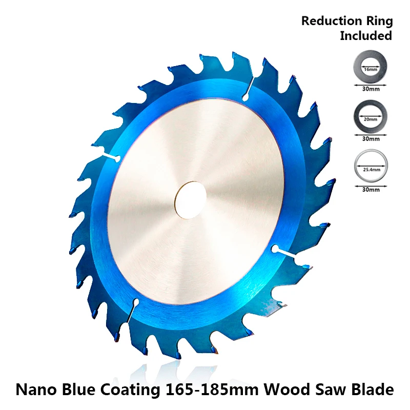 Nano Blue Coated 165-185mm Circular Saw Blade For Wood  TCT Cutting Disc Woodworking Tools 24T/40T/48T Carbide Saw Disc