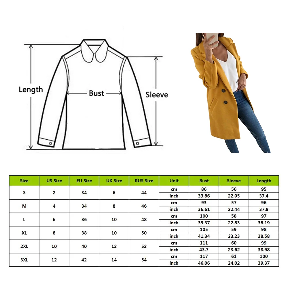 

Fashion Autumn Long Coat Women Turn Down Collar Solid Yellow Coat Casual Lady Slim Blends Outerwear Clothes2