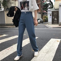 pants women retro high waost solid color leisure pant spring womens korean capris elegant all match trouser ladies button pocket