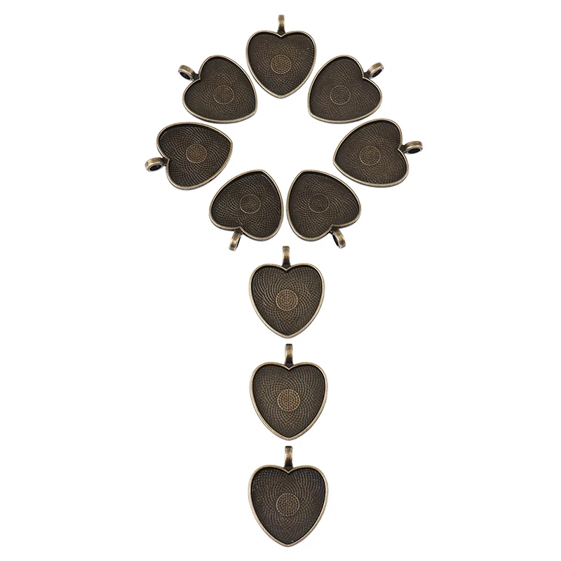 

10pcs DIY Necklace Making Supplies Accessories Heart Cabochon Settings Silver Plated Pendants Bezel Trays Base
