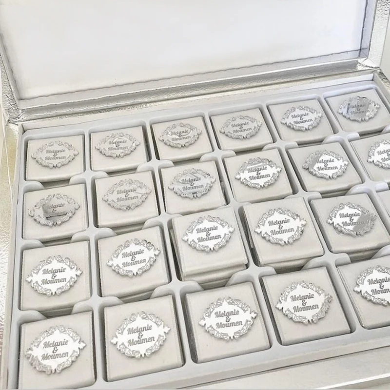 

50 Pcs Personalized Wedding Chocolate Bars Labels Decoration Laser Engravd Name Acrylic Mirror Custom Gift Plaque Supplie Favors