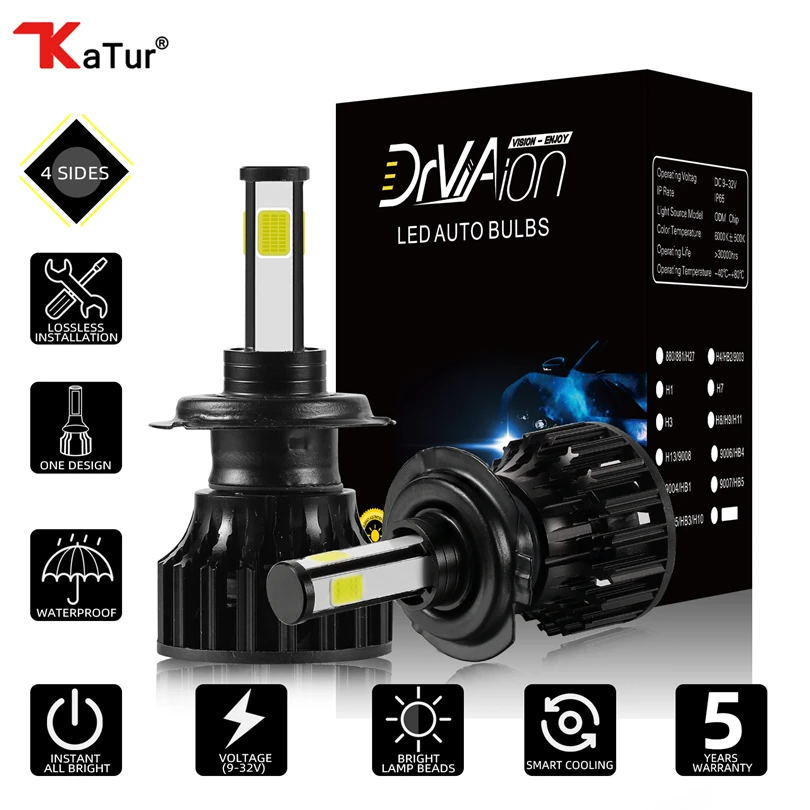 Катур светодиодный фары для автомобиля H7 H1 H4 H8/H9/H11 HB3/9005 HB4/9006 Авто лампа 50 Вт 10000LM