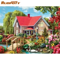 ruopoty frame diy paint by numbers colourful house landscape oil painting by numbers on canvas home decoration unique gift