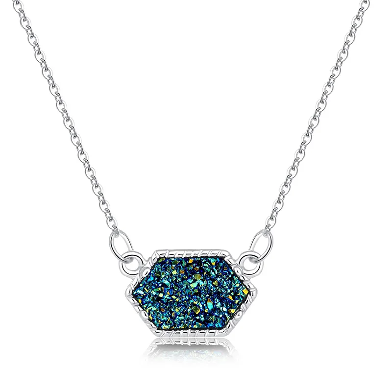 14 цветов, ожерелье Druzy Drusy, модное овальное ожерелье из искусственного камня, Позолоченное серебряное Брендовое ювелирное изделие для женщин и девушек - Окраска металла: S green