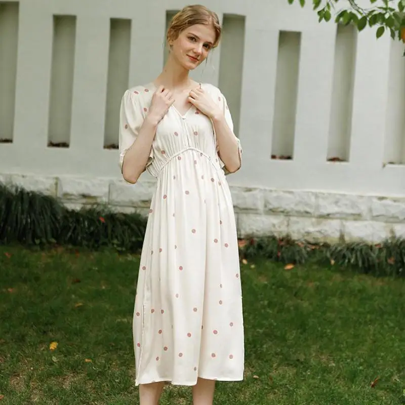 

Women Sleepdress Casual Nightgown Summer New Print Nightdress Viscose Home Dressing Gown Loose Lounge Wear Nightwear Sleepwear