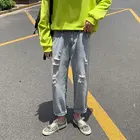 Оригинальные рваные джинсы, мужские прямые свободные, в стиле ins, повседневные штаны, тонкие брюки для пар на весну и лето в гонконгском стиле