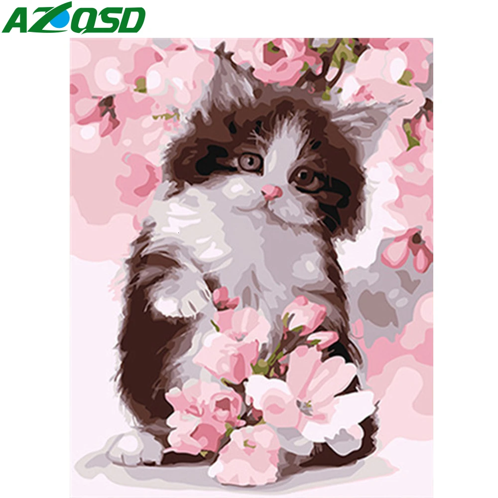 AZQSD DIY Хо Краски по номерам котик Wall Art акриловые масло ing животных живопись на