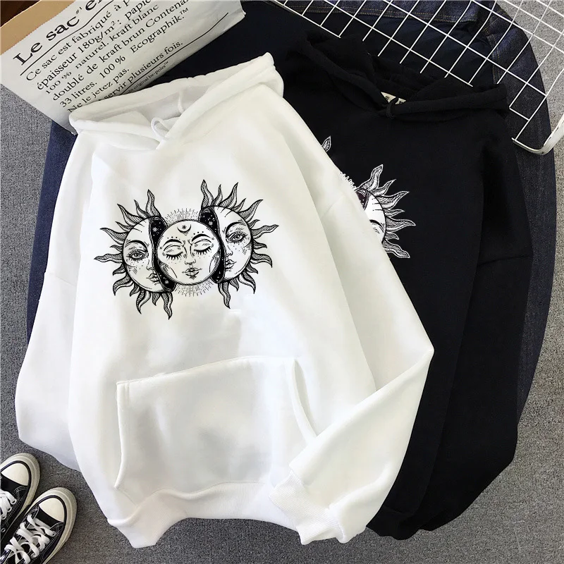 

Oversize Hoodies Female Sweatshirt Harajuku Sun and Moon Print Hooded Sweatshirt Gothic Vintage Hoodie Jacket Female Clothes