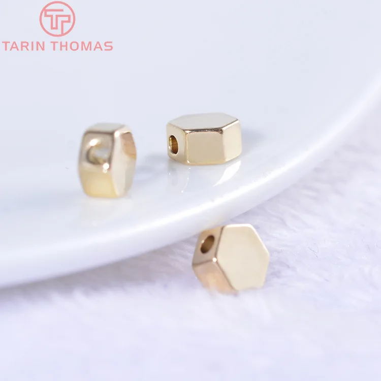 Позолоченные латунные шестиугольные бусины разделители 10 шт. 6 мм 24 к цвета