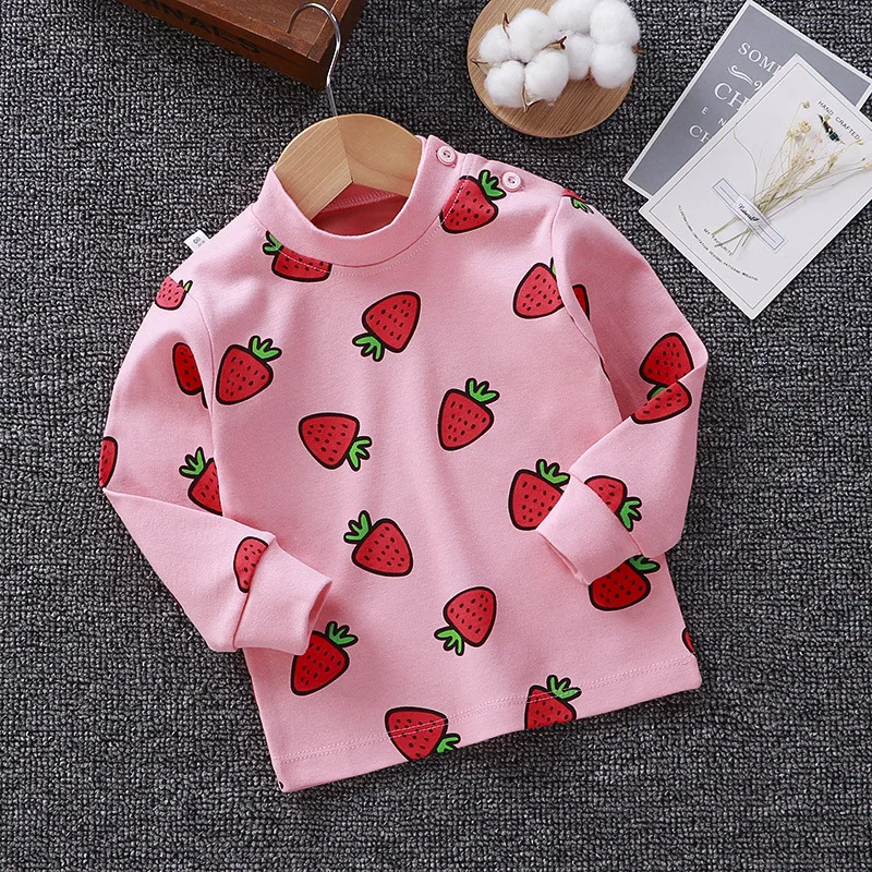 

OHMETOY Children's Long-sleeved Warm T-shirt Cotton Autumn Tops Children's Autumn Clothes Boys and Girls Cartoon Printing Tops