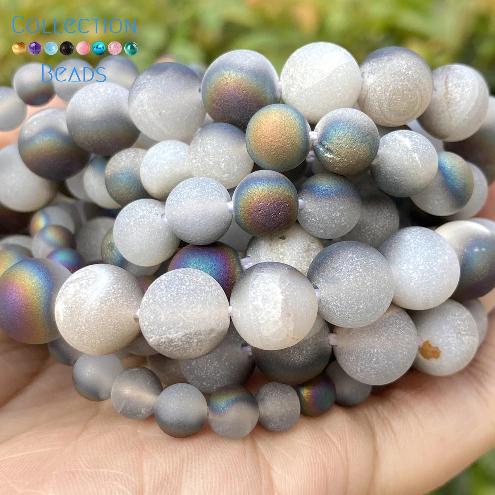 

6/8/10mm Natural Stone Beads Multicolor Druzy Agates Round Spacer Loose Beads For Jewelry Making DIY Bracelets Accessories 15‘’