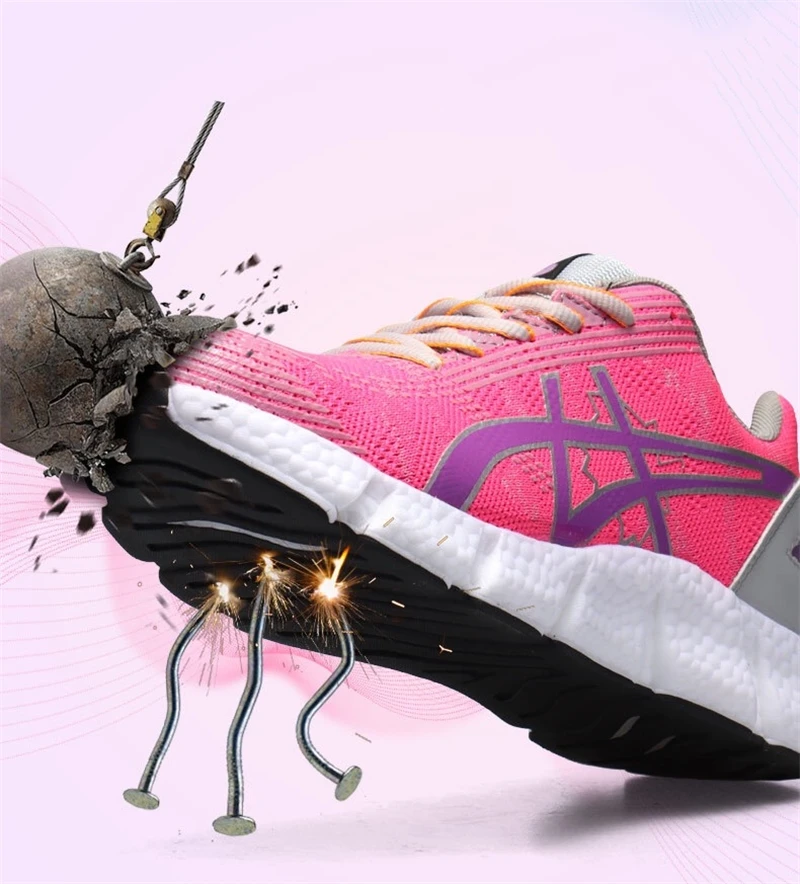 

Women's fashion lightweight anti-smashing steel toe cap stab-resistant safety shoes protective sports shoes