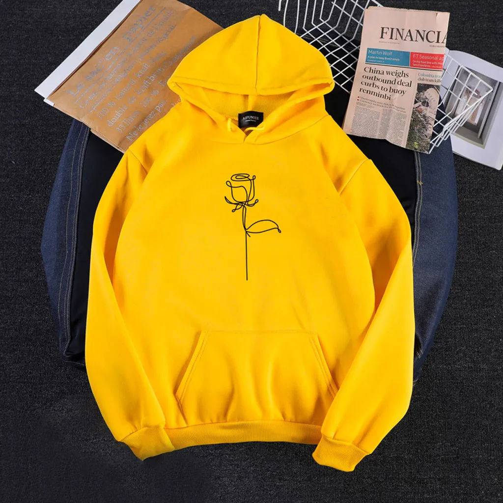 Женская толстовка с капюшоном и принтом розы повседневные пуловеры круглым