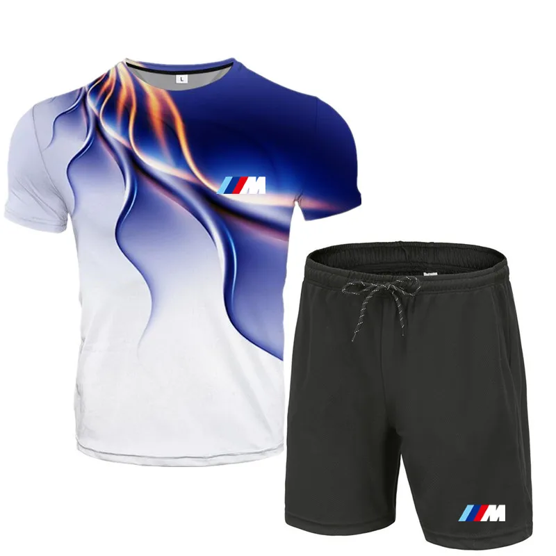 

2021 New Men's BMW Sets Men's Tee Two Piece Pullover Men's Short Sleeve + Shorts Pullover Men's Casual Wear