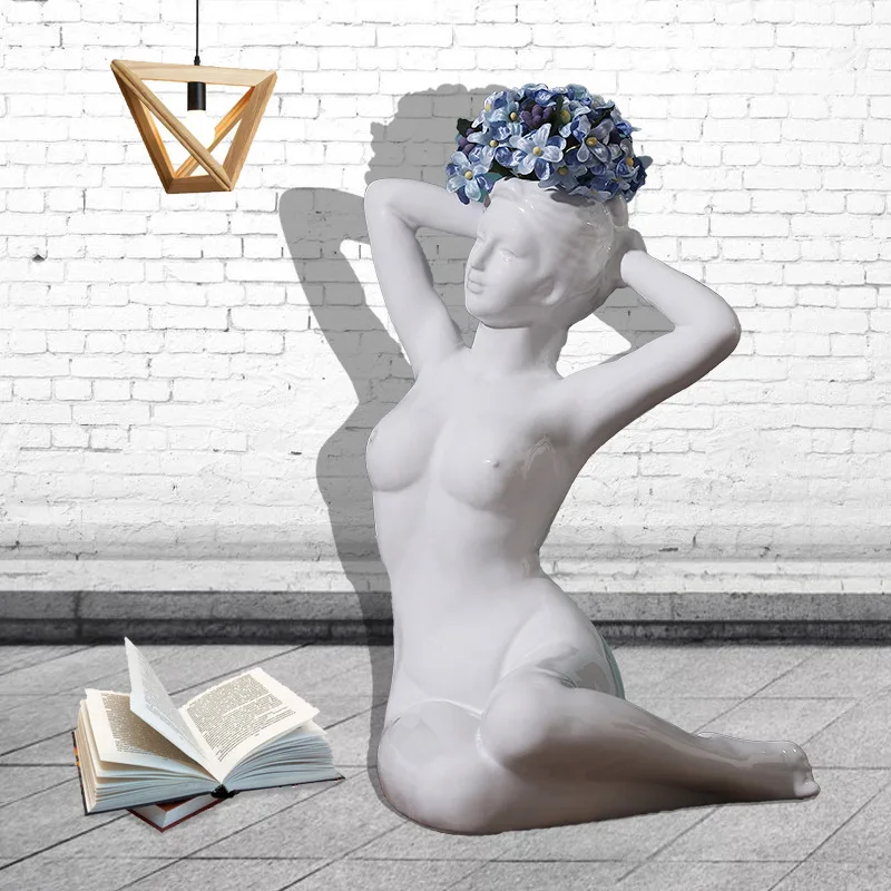 

Modern Ceramic Lady Body Vase Art Statue Flower Arrangement White Body Sculpture Sexy Tabletop Decorative Flower Pot Crafts