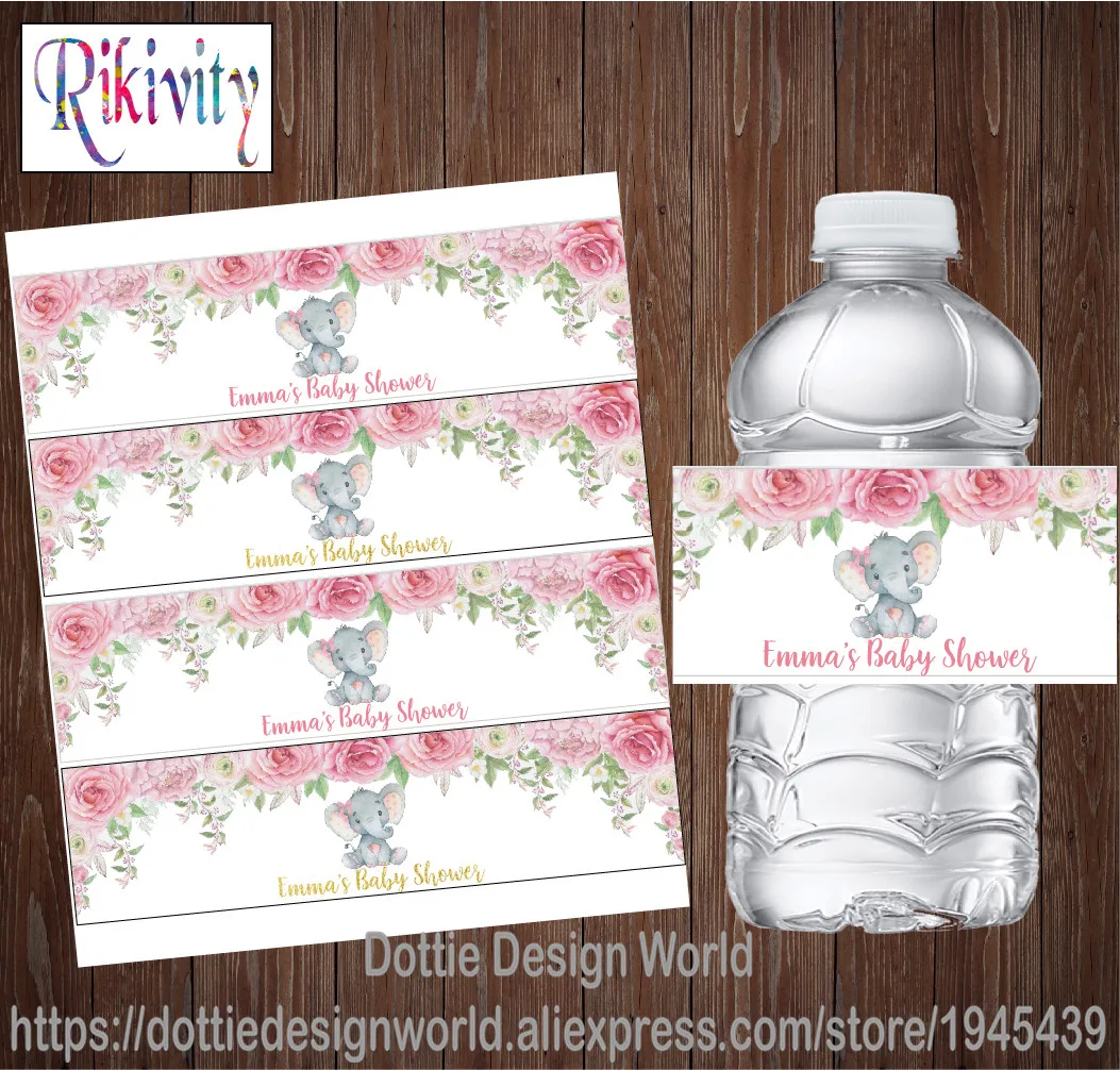 20 шт. на заказ слон девочка для душа цветочный рисунок бутылка воды этикетки