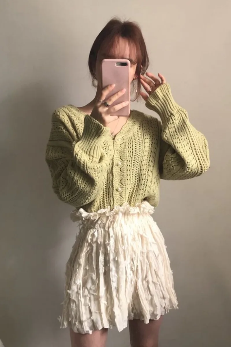 

WHCW CGDSR autumn casual 2020 thick korean style single-breasted woman knitted elegant cardigan sweaters winter cardigan women