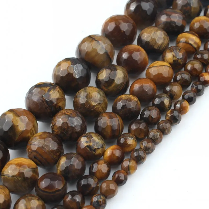 Граненые бусины из натурального камня с желтым тигровым глазом свободные для