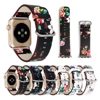 genuine leather watch band for apple watch strap 44mm 40mm 38mm 42mm women flower print band bracelet for iwatch series 6 5 se
