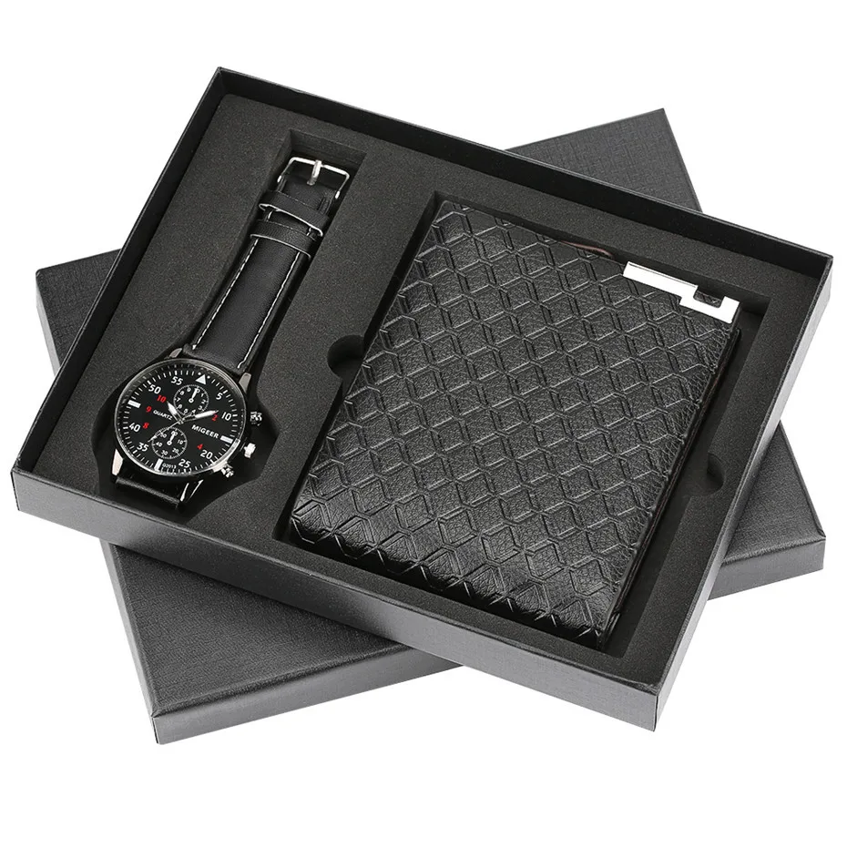 

Hot Fashion 2pcs/set Men's Gift Set Exquisite Business Casual Watch Wallet Suit Gift Box Set for Men Boyfriend Dad Drop Shipping