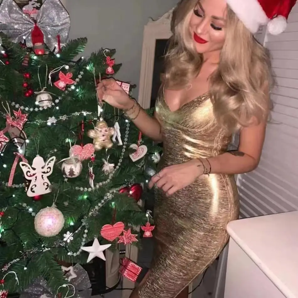 Amily. c новое летнее женское облегающее Бандажное платье Vestidos Золотое розовое золото и серебро с v-образным вырезом тонкое модное женское платье