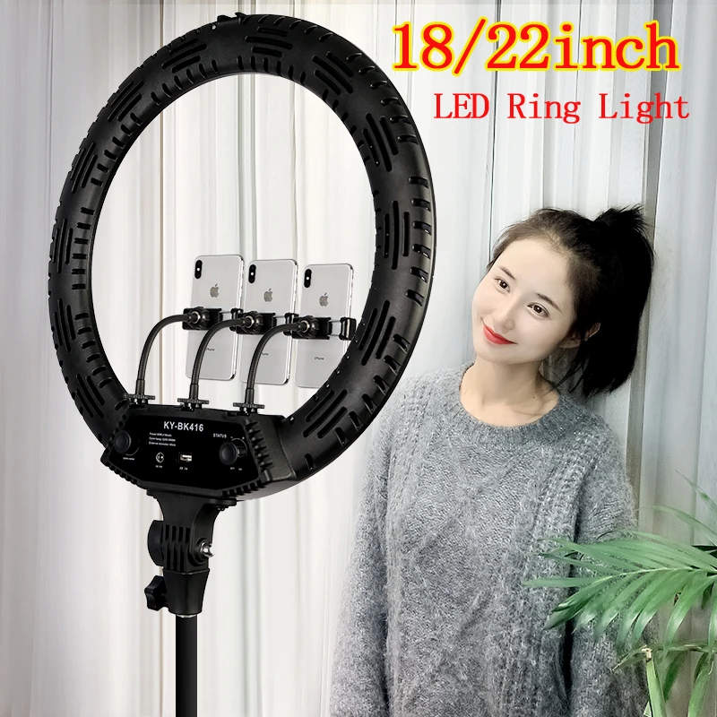 

Photo Studio LED Ring 18 inch 22 inch Lamp Dimmable 3200-5600K Selfie Light Phone Holder with 2M Tripod Stand for Youtube Video