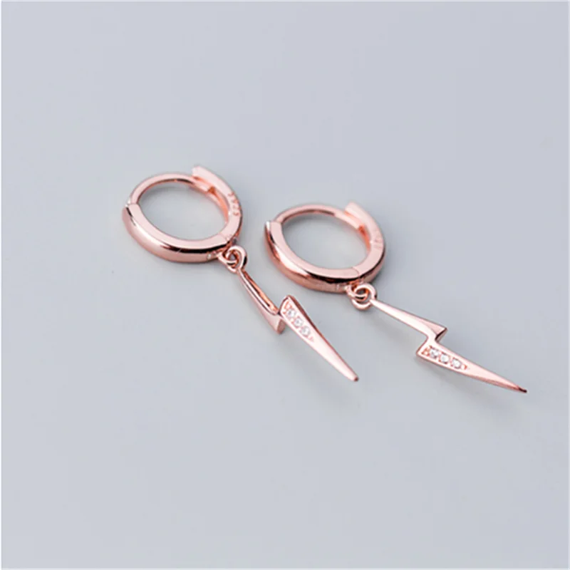 

A00279 Jazaz Genuine 100% 925 Sterling Silver Pave CZ Long Lightning Gothic Stud Earrings for Women Party Wedding Jewelry Teen