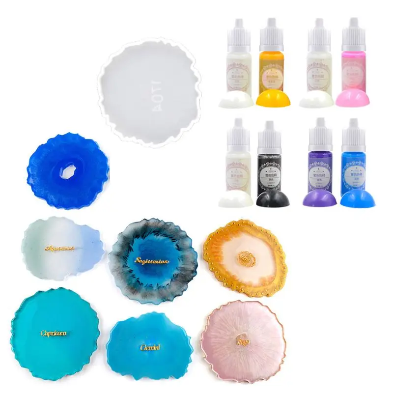 

Resin Casting Coaster Pigment Molds Kit Resin Silicone Coaster Molds Geode Agate Epoxy Coaster Molds Art Crafts Tools
