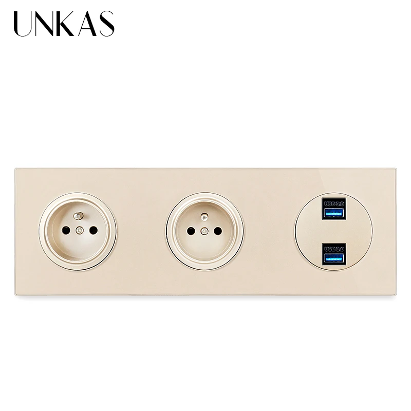 Двойная французская стандартная настенная розетка UNKAS 16 А + женский двойной порт