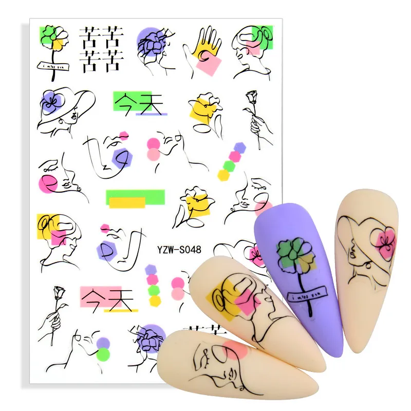 

3D самоклеящиеся наклейки для ногтей абстрактный уход за кожей лица с цветочным дизайном с задней клей для ногтей Стикеры s нейл-арта слайдер...