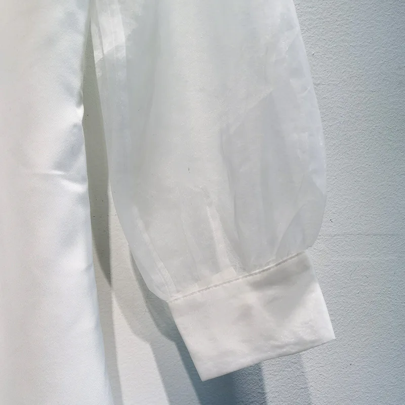 

Novia Party 2020 Autumn Fashion Dresses Ladies Beading Turn-down Collar Ruffle Lace Patchwork 3/4 Sleeve Elegant White Dress