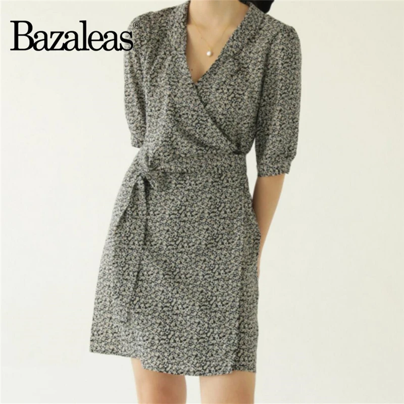 Bazaleas винтажное Черное мини платье с цветочным принтом модные платья