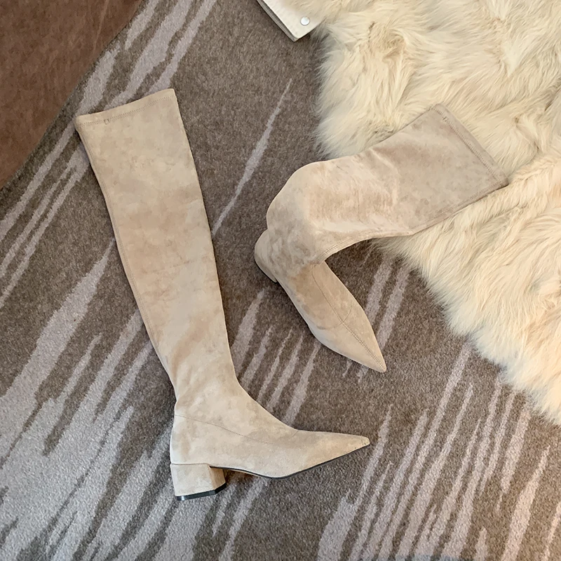 

Tight High Warm Winter Snow Boots Long Shoes Over The Knee High Boots Women High Heels Pointed Toe Party Shoes Woman