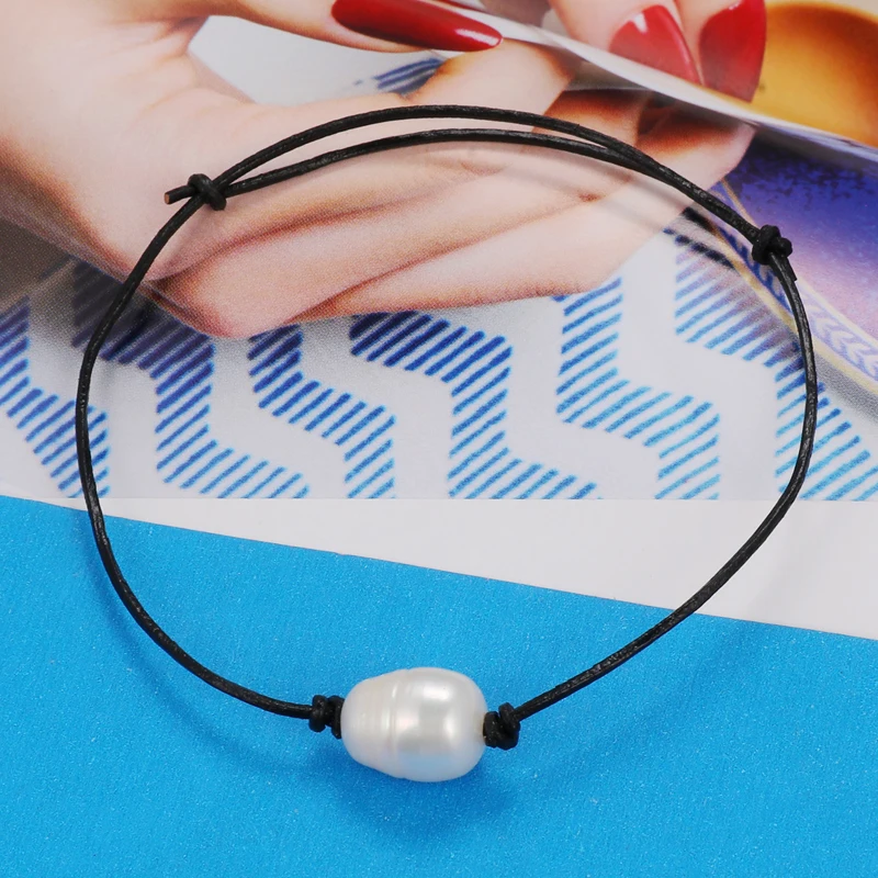 Модный жемчужный браслет женский черный кожаный асимметричные браслеты с