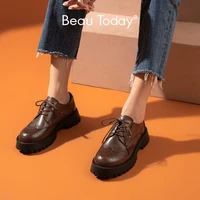 beautoday brogue shoes women genuine cow leather wintip round toe cross tied thick sole ladies derby shoes handmade 21839