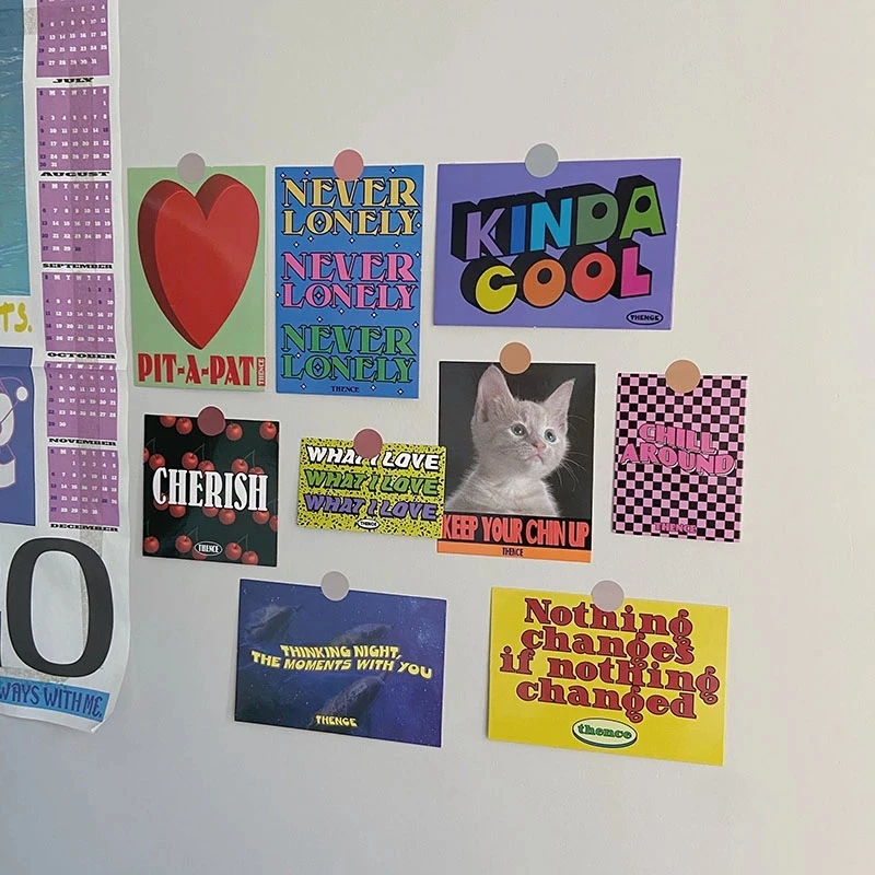 

9 Sheets Cat Love Heart Retro Card Bedroom Wall Decoration Poster Kawaii Korean Stationery Photo Props Decorative Sticker Gift