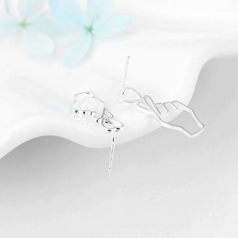 Женские серьги гвоздики ручной работы с сердцем из подлинного стерлингового