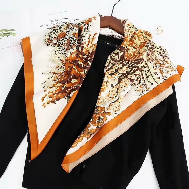 

90*90cm Square Scarf IMITATED SILK FABRIC Shawl Solid Women's Headscarf Monochrome National Scarf