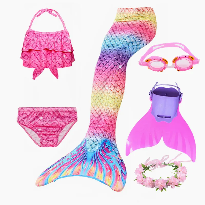 Kids Swimming Mermaid Tail Ariel Costumes Cosplay Bikini Set can add with Monofin Flipper Swimsuit Bating Suit for Girls | Тематическая