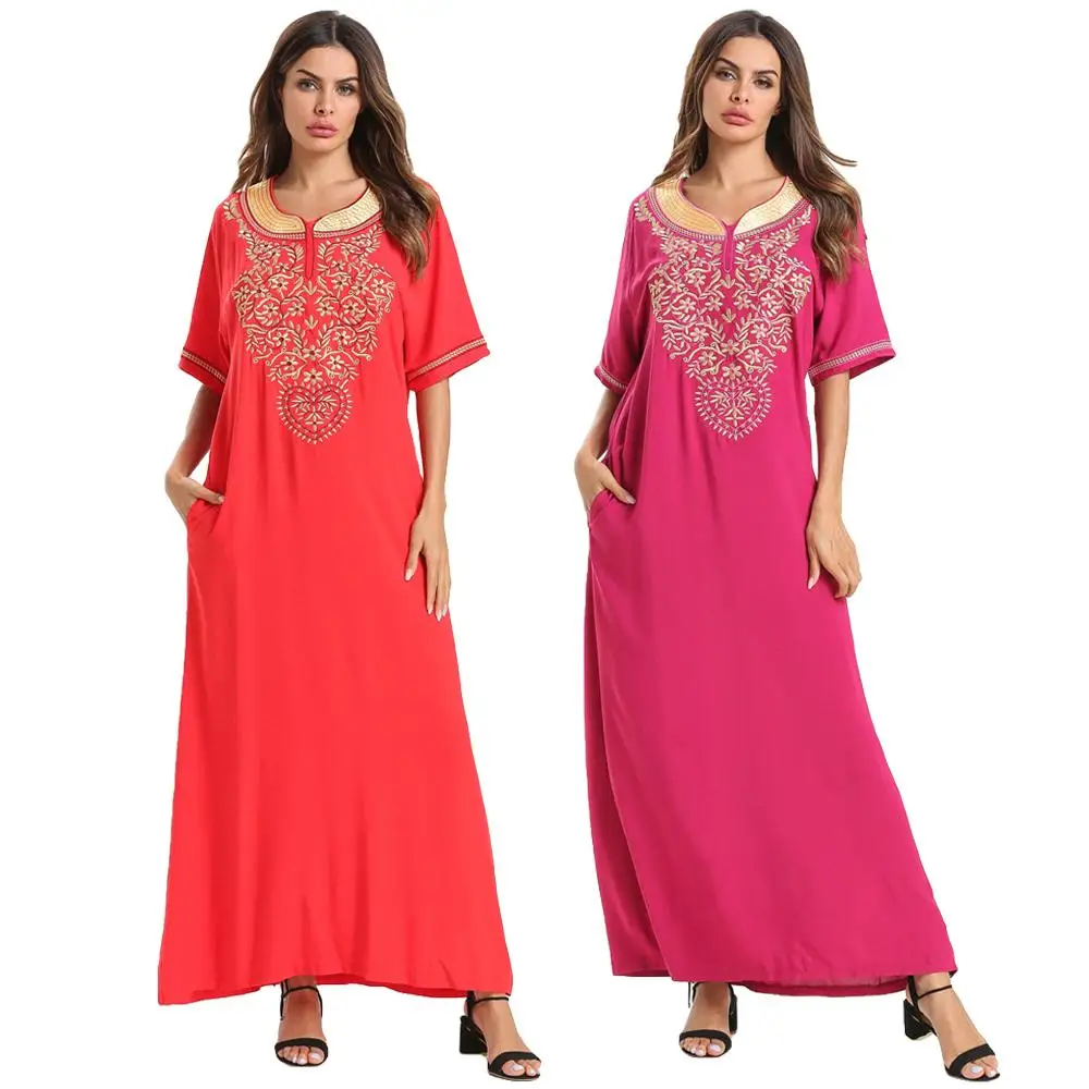 Женское мусульманское платье макси с коротким рукавом этнический Повседневный
