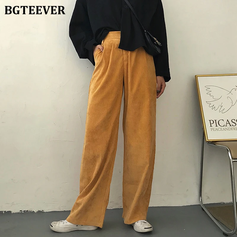 BGTEEVER осень зима вельветовые брюки для женщин эластичный пояс повседневные