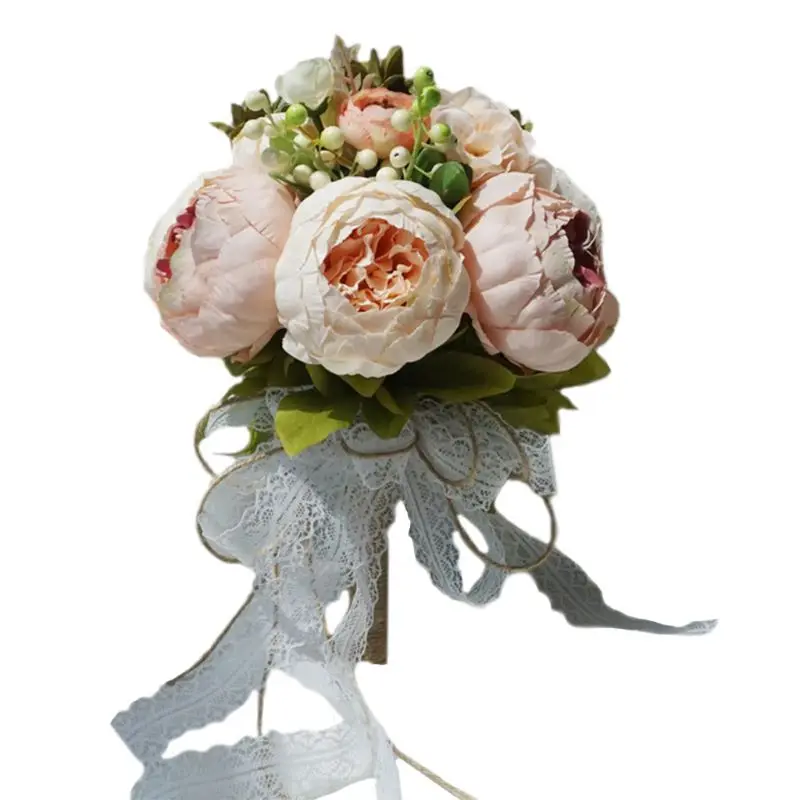 

Букеты невесты и подружки невесты в рустикальном ретро-стиле, искусственные пионы, искусственная Роза, Свадебный удерживающий цветок, Длин...